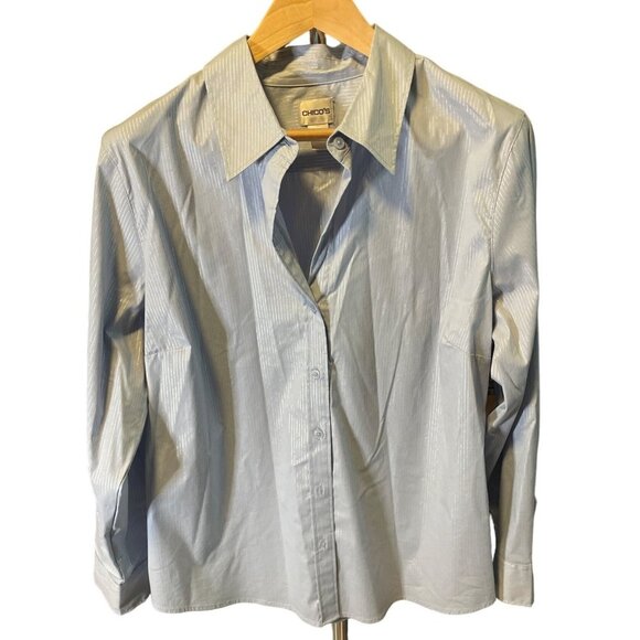 Chico's Gray Silver Metallic Fitted Blouse Top Sz XL - Picture 1 of 7